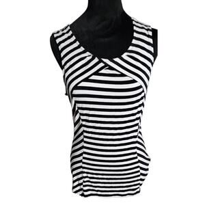 Spense Women Striped White and Black Tank Top Size Medium